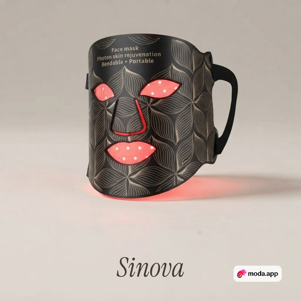 Masque LED visage Sinova, photo studio sur fond gris clair