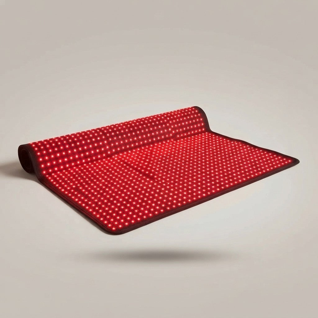 Tapis de luminothérapie LED rouge et infrarouge, photo studio sur fond gris clair