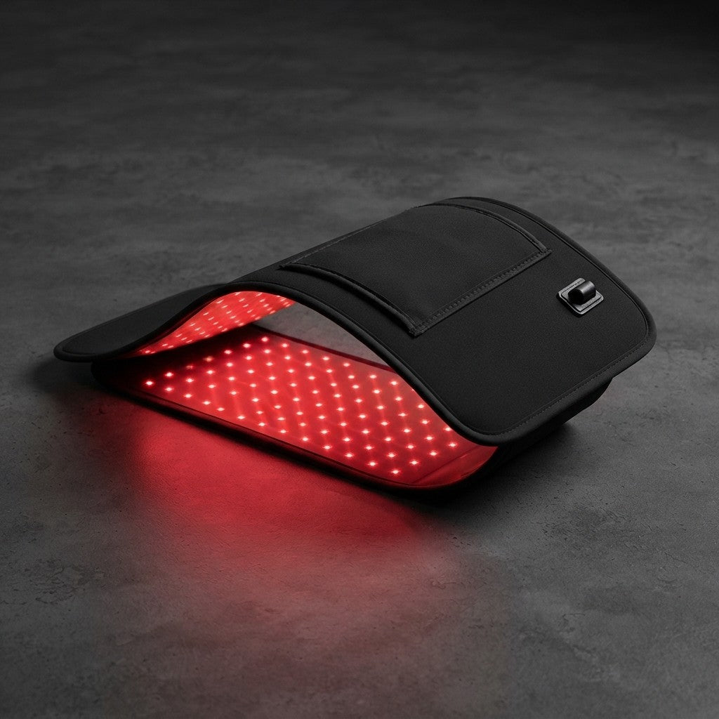 Coussin LED allumé, lumière rouge sur fond sombre