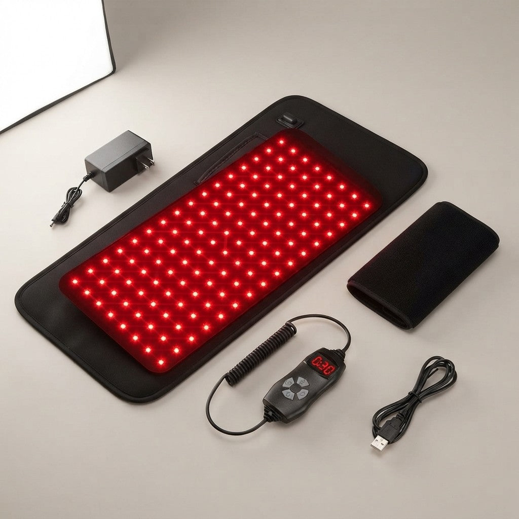 Coussin enveloppant LED rouge et infrarouge, photo studio sur fond gris clair
